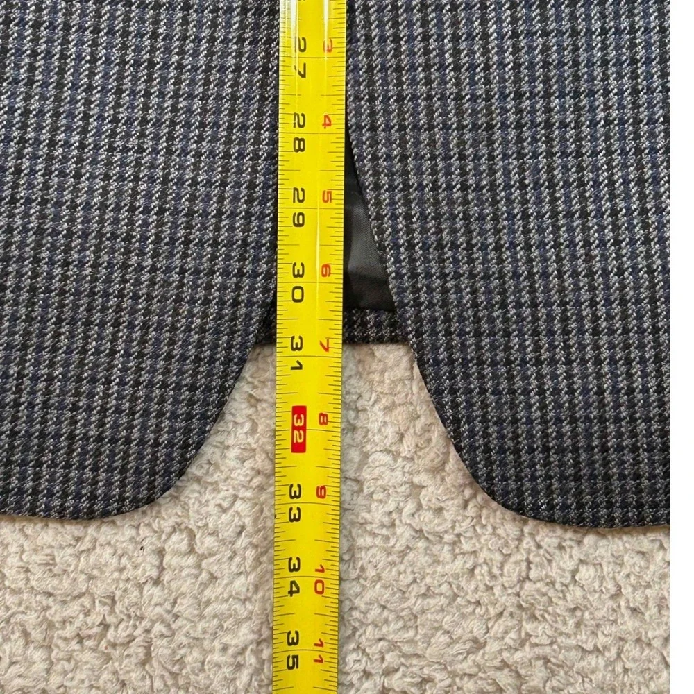 Chaps Mens 40R Wool Blazer Blue Gray Houndstooth Elbow Patches Sport Coat 40 R